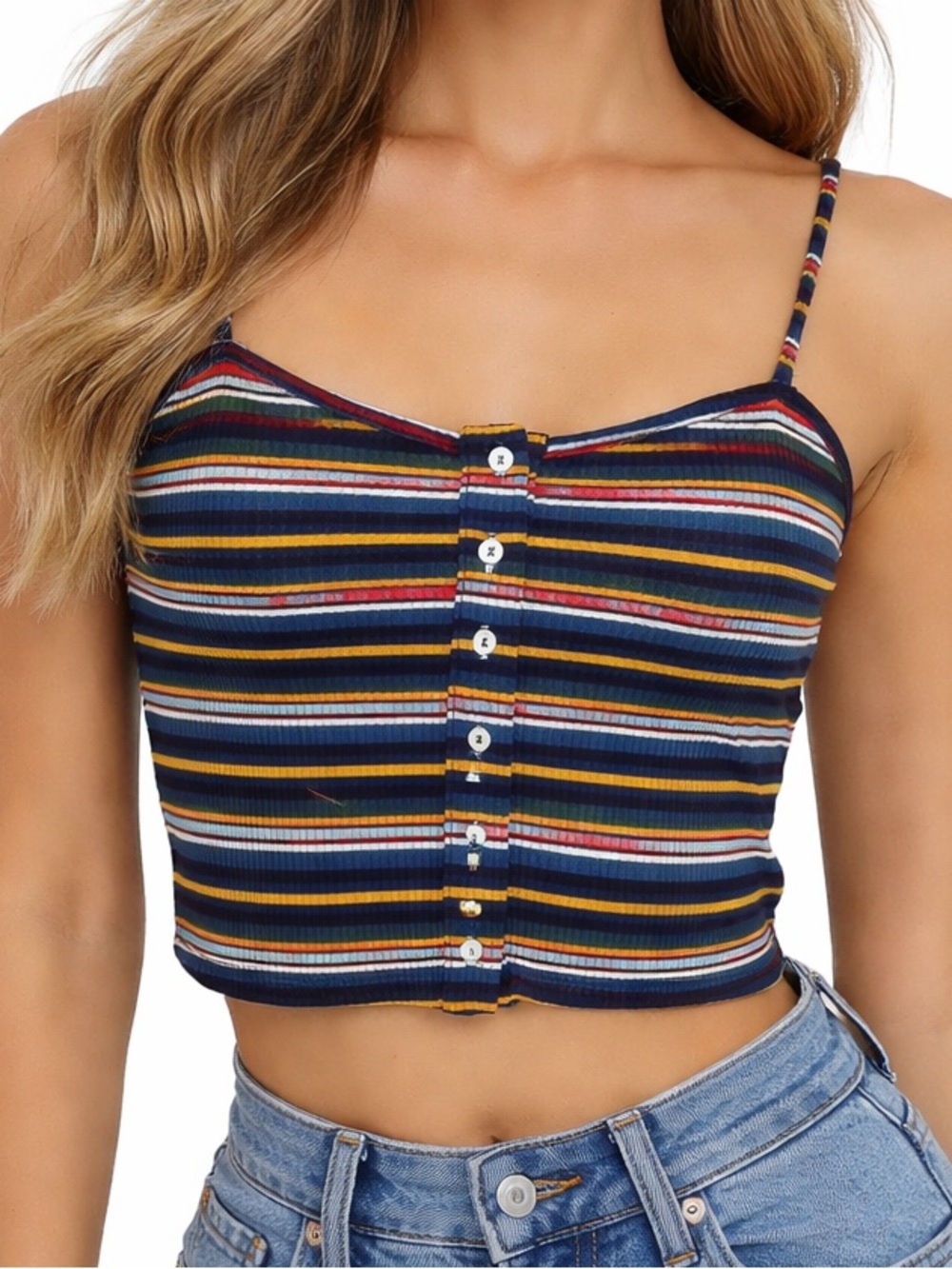 Urban Outfitters X Project Social T Henley Ribbed Striped Crop Cami Size Medium